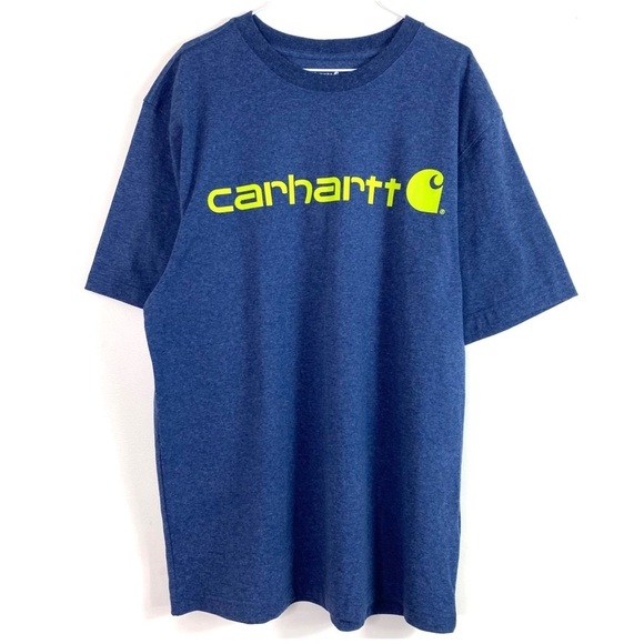 CARHARTT Carhartt Blue Neon Yellow Logo Short Sleeve T-Shirt Size M - Picture 2 of 7